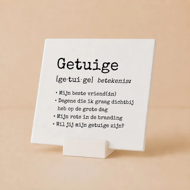 Bedruk King Getuige Tegel met Houdertje– 15x15cm Keramisch Cadeau “Wil Jij Mijn Getuige Zijn?” – Betekenisvol Vriendschap & Huwelijksvoorstel Aandenken Wit