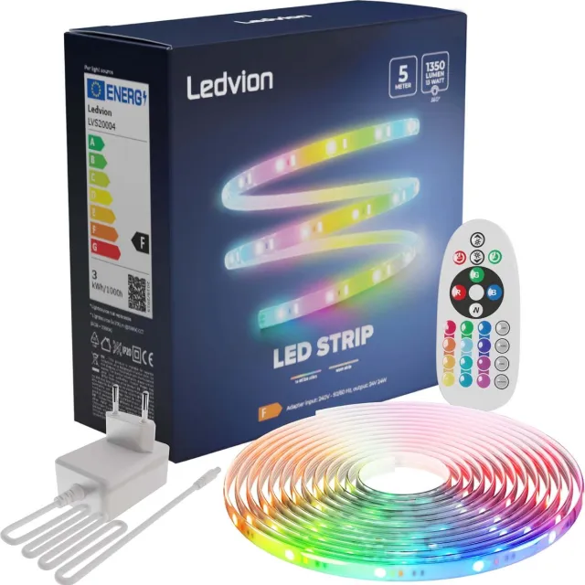 LEDVION LED-Strip Dimbaar 5M - RGB - 12V - 13W Wit