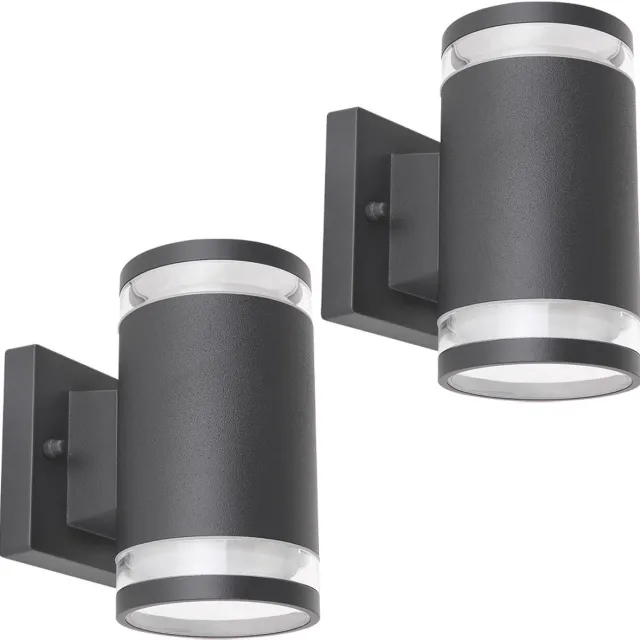 Globo Lighting Buitenwandlamp Up Down spot terraslamp antraciet voordeurlamp gevellamp, aluminium glas, 2x Gx53, BxH 10x16,5 cm, set van 2 Grijs