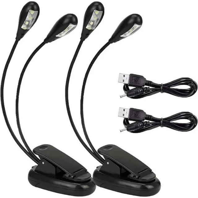 GelldG 2 Stuks Notenstandverlichting - LED Leeslamp - Verstelbare Helderheid in 2 Standen - USB Oplaadbaar - Tot 4 Uur Autonomie - Geschikt voor Piano, Bureau en Muzieknotenhouder - Kunststof - 17x8,3cm Zwart