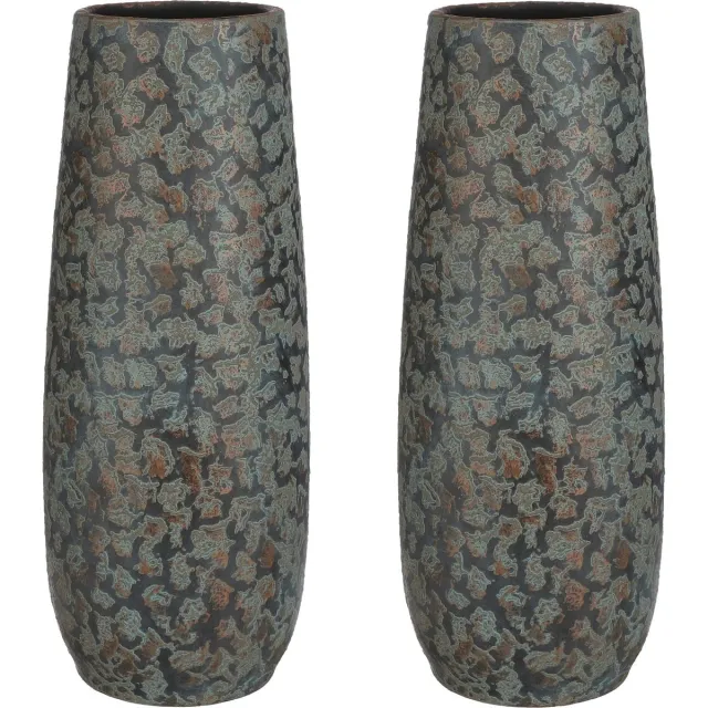 Mica Decorations Bloemenvaas Clemente - 2x - 55 x 21 cm - groen/koper - keramiek - vaas