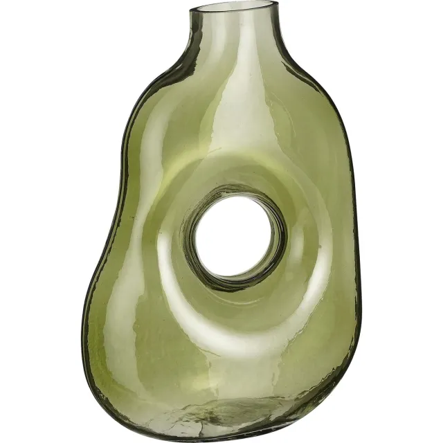 Mica Decorations Bloemenvaas Jay - groen transparant glas - 18 x 10 x 25 cm - decoratieve vaas Lichtgroen
