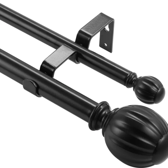 Vevor Gordijnroeden Binnenrail 2-Sporig, 92-183 cm Gordijnroeden Verstelbaar met Afgeronde Kogelkop En Beugels - decoratieve Ramen voor Woonkamer Slaapkamerramen / Zwart