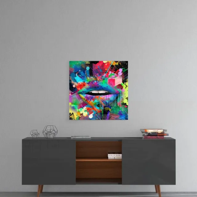 Insigne Art Vierkant Glasschilderij - Kleurrijke Wanddecoratie - Lippen - 40x40 cm