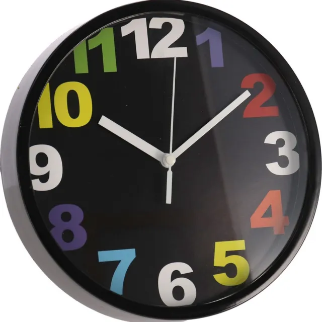 Gerimport Wandklok zwart 20 cm met gekleurde cijfers - Klokken - Wandklokken/muurklokken