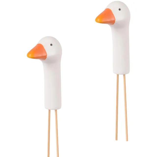 UNUS Tuinsteker ganzenkop klein set van 2 polyresin - Decoratie voor buiten - Tuin - Metaal - Tuindecoratie voor buiten Wit