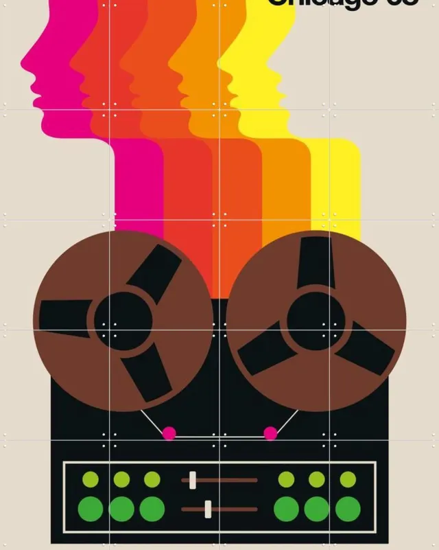 IXXI Chicago 68, Bo Lundberg - 80 x 100 cm - Grote wanddecoratie en posters - Illustraties, Grafisch Ontwerp, Geometrische Kunst, Pop art Roze
