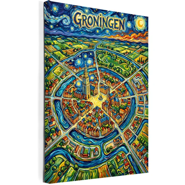 Wall Art 4 You Stadskaart Groningen op Canvas | Stadsposter Groningen l 75x100cm Full color