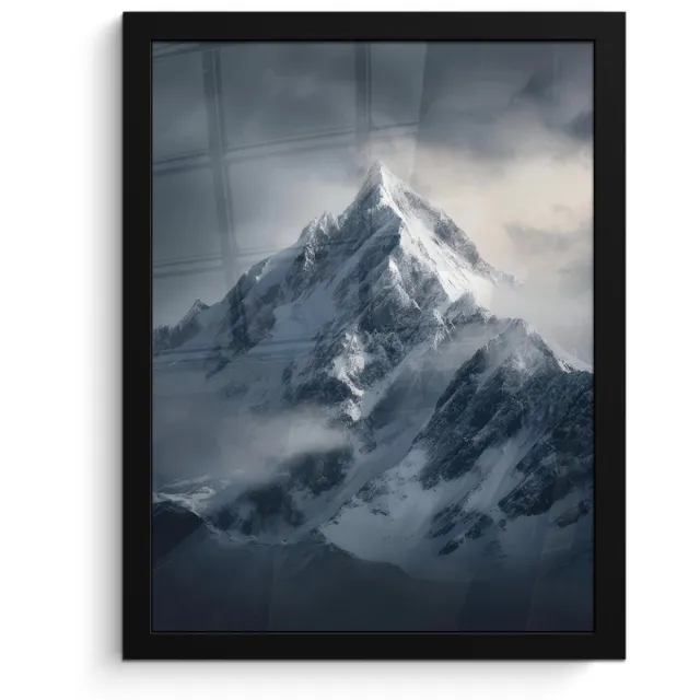 FrameYourWall Poster in lijst - Fotolijst 30x40 cm - Posters - Sneeuw - Berg - Wolken - Posterlijst zwart - Decoratie - Wanddecoratie woonkamer - Muurdecoratie slaapkamer