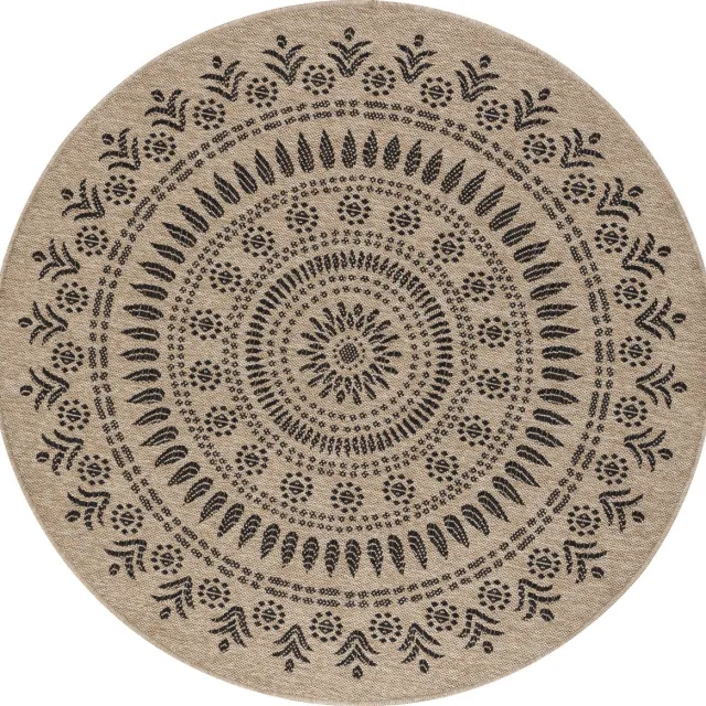 Surya Vera rond vloerkleed binnen en buiten jute-look beige zwart