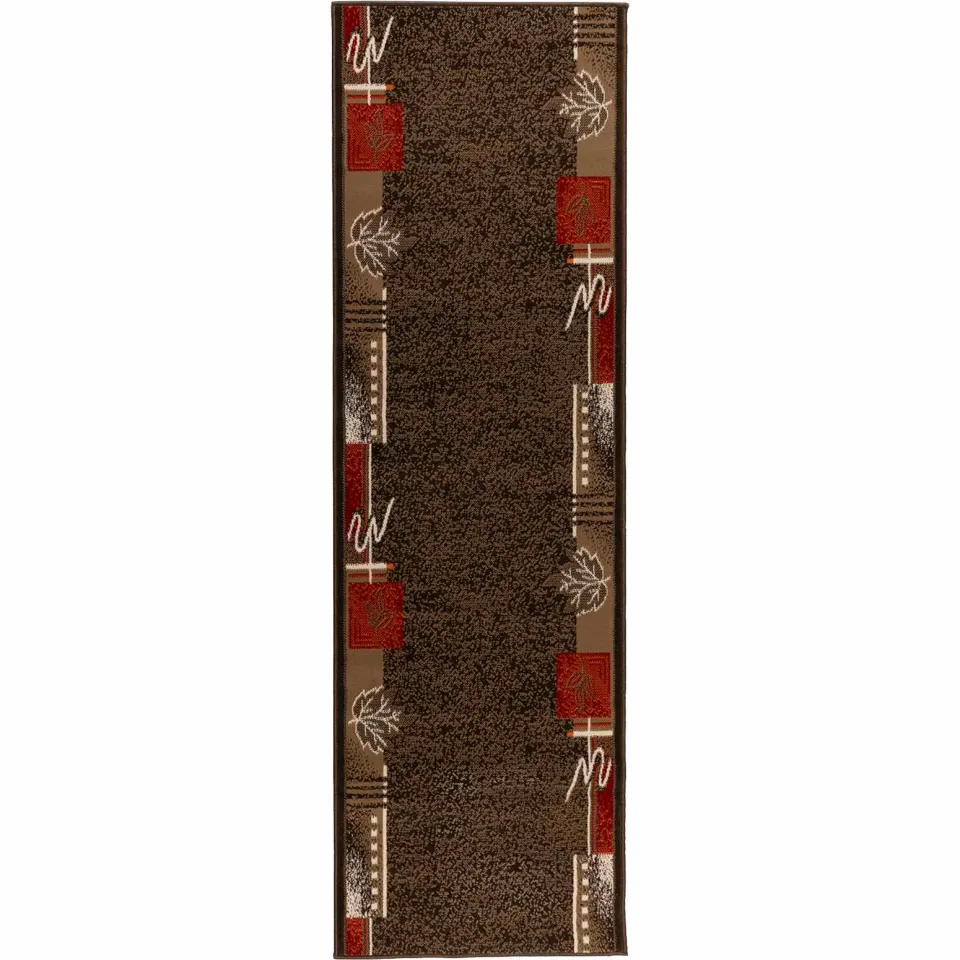 vidaXL Tapijtloper FLORNES Geweven Bruin Bladeren 67 x 350 cm PP 7 mm