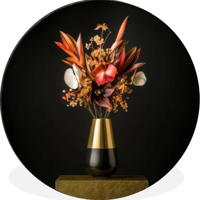 WallCircle Wandcirkel - Muurcirkel - Exotisch - Boeket - Vaas - Goud - Aluminium - Dibond - 30x30 cm - Binnen en Buiten Boeket - Bloemen 4