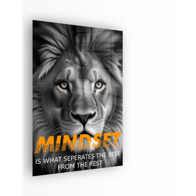Indoorart Glasschilderij Mindset 40x60 CM - Afbeelding op plexiglas - Inclusief montagemateriaal zwart, wit, oranje