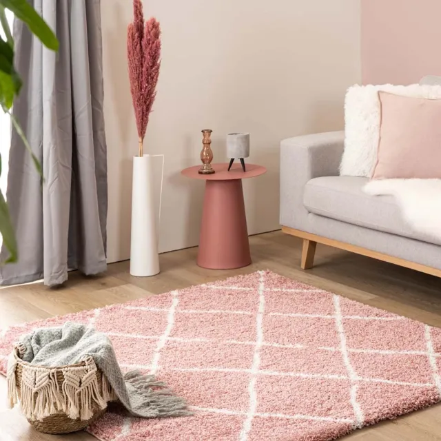 Boho&me Vierkant berber vloerkleed - Artisan roze/wit 140x140