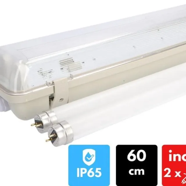 Proventa EcoPlus LED TL Dubbel Armatuur 60cm incl 2 LED buizen - Binnen & Buiten - Tl-buizen - Tl-armaturen - Tl-verlichting Wit