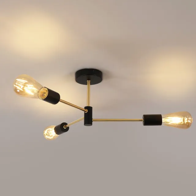 Haobosic Design plafondlamp met 3 ijzeren armen - Zwart & Goud