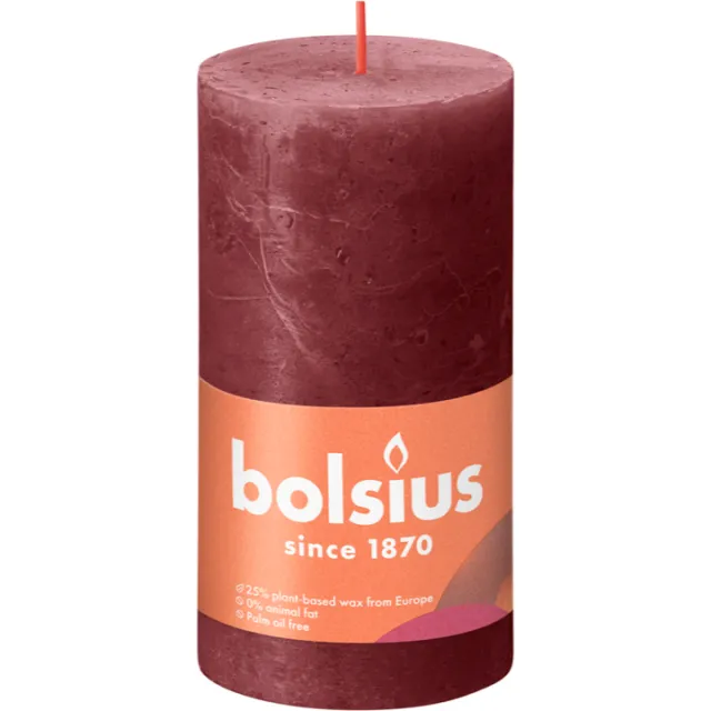 Bolsius rustiek stompkaars velvet red Donkerrood