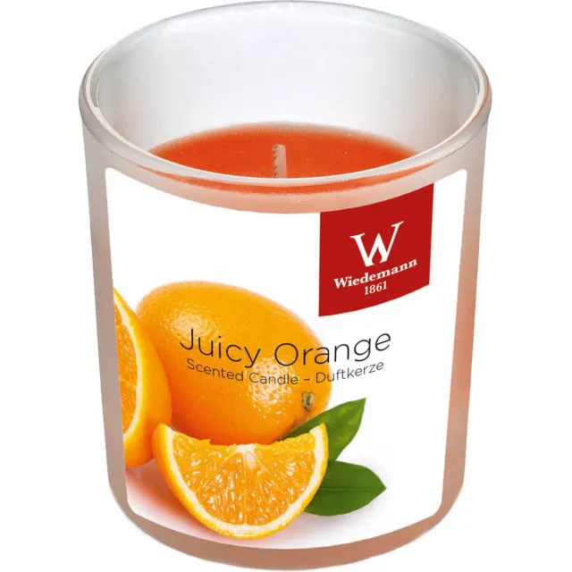 Trend Candles Geurkaars - in glas - Sinaasappel aroma - 25 branduren - 7 x 8 cm - woondecoratie - kaarsen Oranje