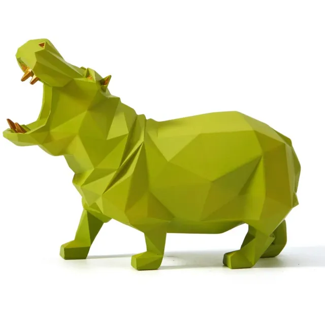 Ibenzoa Nijlpaard Sculptuur - Moderne Figuur Standbeeld Dier Cadeau Decor Polyhars 18 cm groen