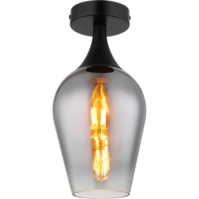 Globo Plafondlamp LAVUS ø15CM E27 1-Lichts Chroom Zwart