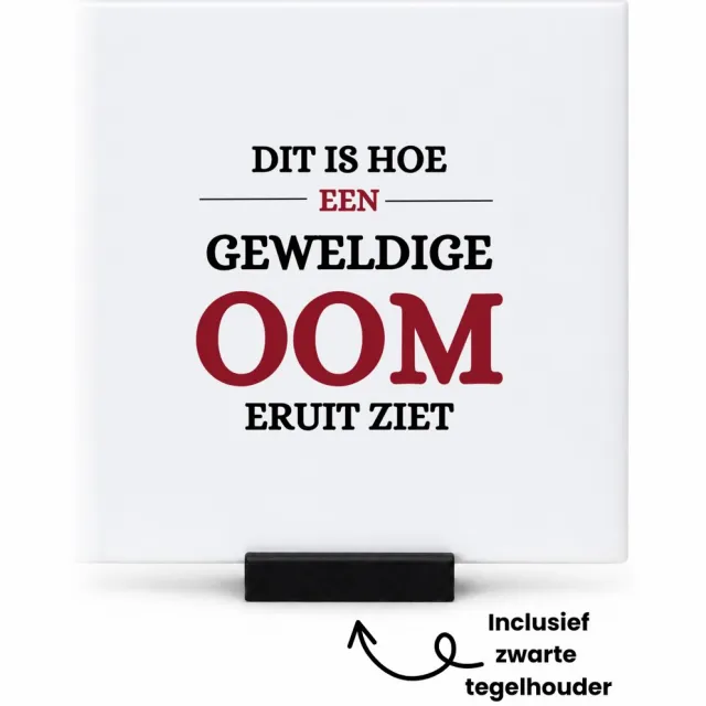 Hacebo Meest geweldige oom tegeltje met tegelhouder - Oom - een oom - tegeltjes met tekst - verjaardagscadeau - cadeau voor oom - kado - spreuktegels - 10.8x10.8 CM Wit