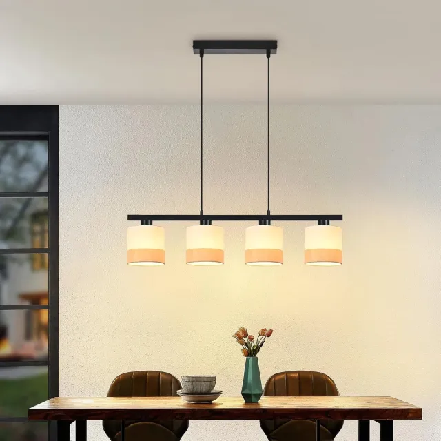 Glitzerlife Hanglampen - 4-flammig - 4xE27 - Stof kap - Verstelbare hoogte - Ø75cm - Vintage Retro - hanglamp eetkamer - hanglamp woonkamer Wit