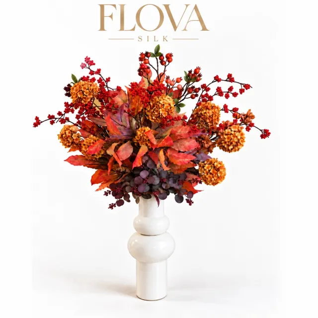 Flova Silk Luxe , Premium , Zijden bloemen, Herfstboeket in designer Vaas - Kunstbloemen Arrangement Oranje, Bordeaux & Rood - Onderhoudsvrij Herfstdecoratie 100 x 70 cm Herfstkleuren , rood, bordeaux , oker , bruinoranje , pruimpaars , groen