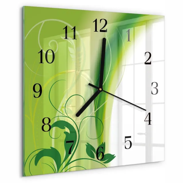 TULUP Wandklok - Bloemenpatroon Decoratieve Glazen Klok - 30x30 cm - Groente Glazen Wandklok Design - Zwarte Handen - Vierkante Wandklok - Glazen Wandklok Design - Klok Glas Met Opdruk Groente - Bloemenpatroon