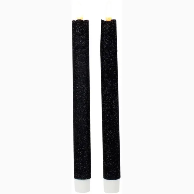Magic Flame Dinerkaarsen - LED - 4x stuks - zwart - 25 cm - met glitters - Woondecoratie - Elektrische kaarsen - warm wit