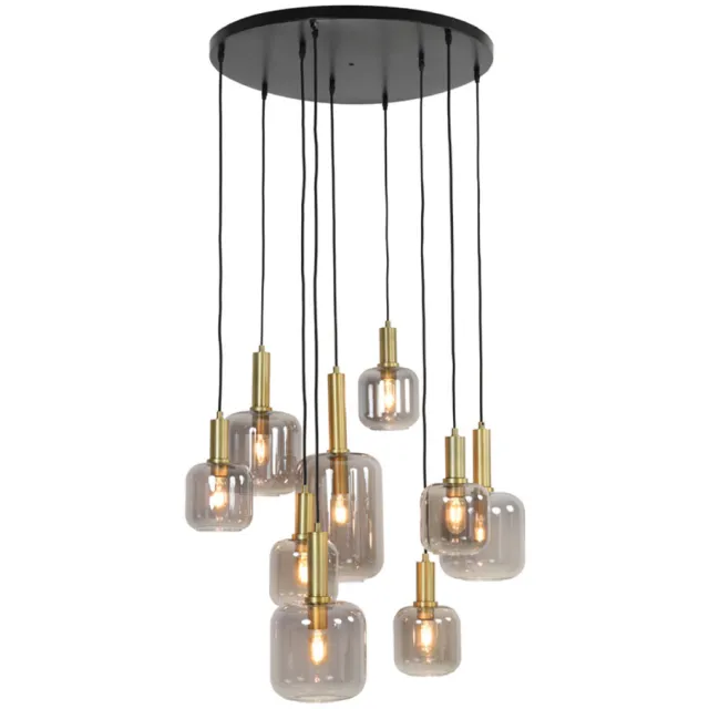 Light & Living Hanglamp 9L Lekar antiek brons smoke glas