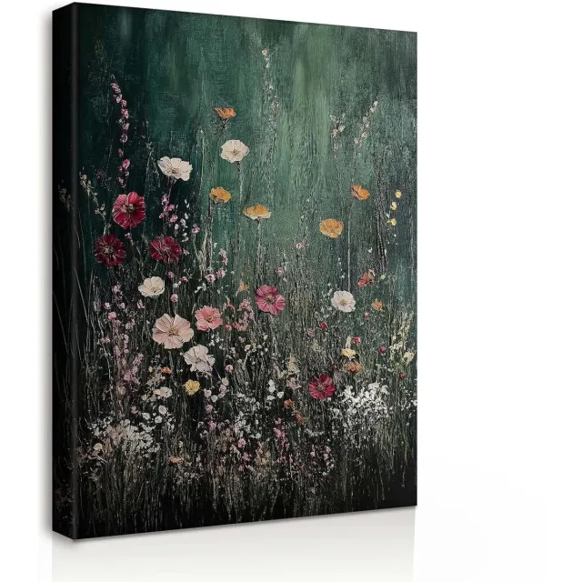 Unyqoos Moderne canvas muurschildering met kleurrijke bloemen en ophangsysteem 30x40 cm groen