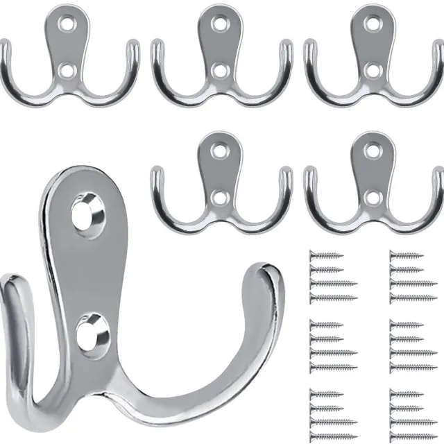 Ibenzoa Klassieke Zilverkleurige Dubbele Wandhaken Set met Schroeven voor Diverse Ruimtes