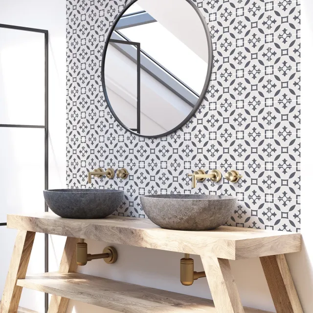 Ambiance Sticker Zelfklevende tegelmuurstickers voor keuken en badkamer - 60 Greta Azulejos cementtegelstickers - 60 stickers 15x15cm Multi color