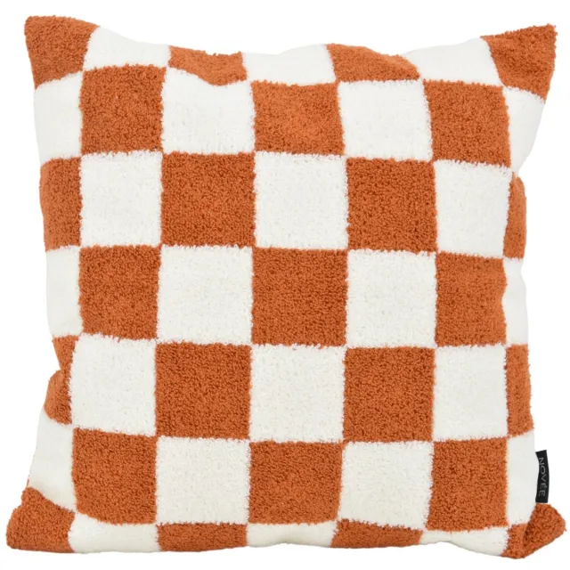 NOVÉE Bouclé Checker Terra Kussenhoes | Katoen/Polyester | 45 x 45 cm terra/wit