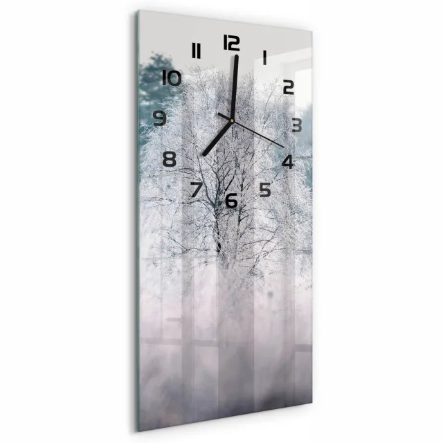 TULUP Wandklok - Winterbomen Moderne Wandklok Glas - 30x60 cm - Grijs Wandklok Glas Decoratie - Zwarte handen - Rechthoekige Klok - Glazen Wandklok Design - Klok Glas Met Opdruk