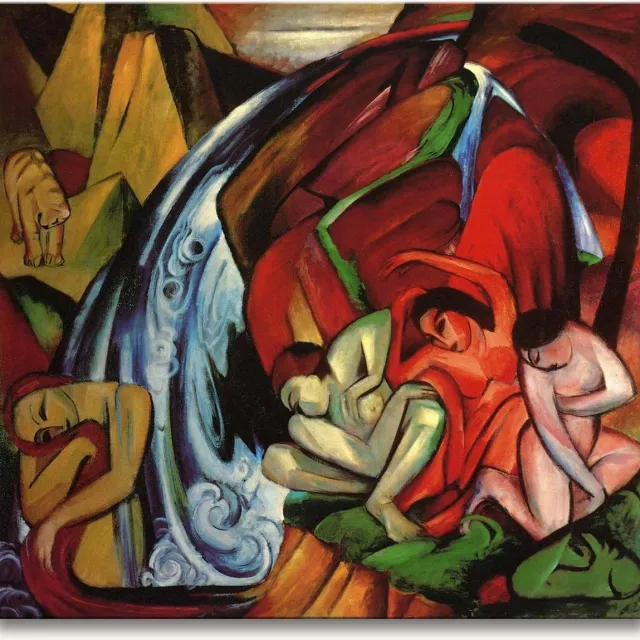 Grootmeesters ® Handgeschilderd olieverfschilderij - olieverf op canvas - Franz Marc 'Waterval' rood