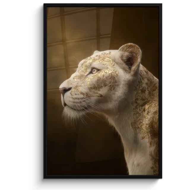 FrameYourWall Poster in lijst - Fotolijst 80x120 cm - Posters - Leeuwin - Bloemen - Wit - Goud - Posterlijst zwart - Decoratie - Wanddecoratie woonkamer - Muurdecoratie slaapkamer