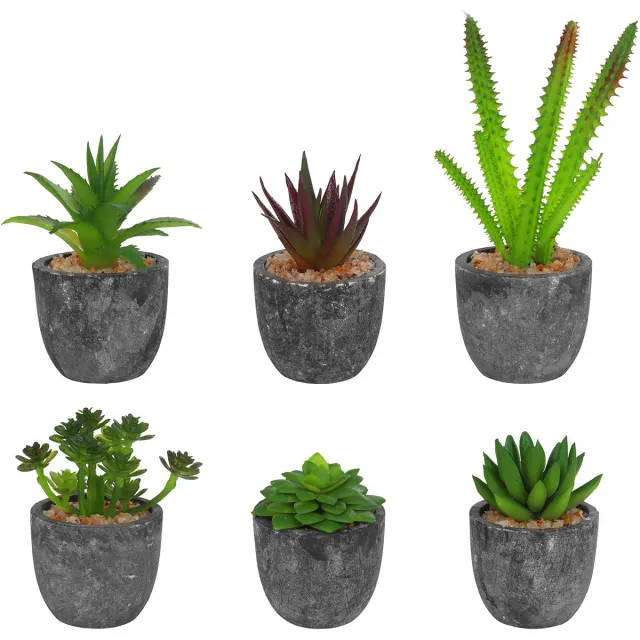 Unyqoos ® Zesdelige Set van Levensechte Miniatuur Kunstplanten voor Stijlvolle Binnenhuisdecoratie grijs