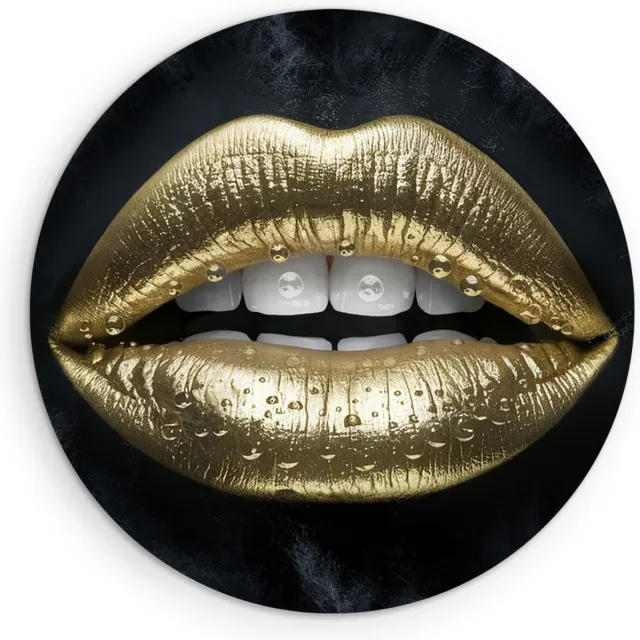 Saammp Muurcirkel Hout - Goude Lippen - Abstract - Ø 90 - Wandcirkel - Wanddecoratie Cirkel - Muurdecoratie Woonkamer - Slaapkamer decoratie - Rond Schilderij