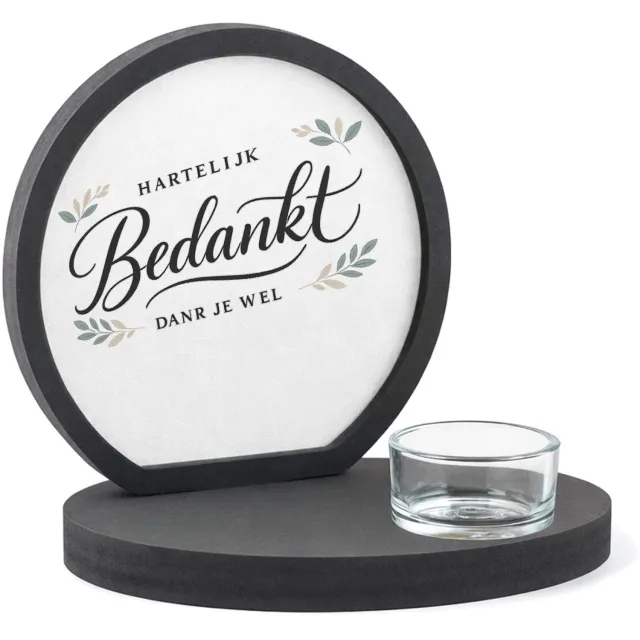 Mr Cadeautjes MDF inleg theelichthouder ~8 cm - design Een krachtige waarderingsposter met botanische omlijsting ro | cadeau Wit