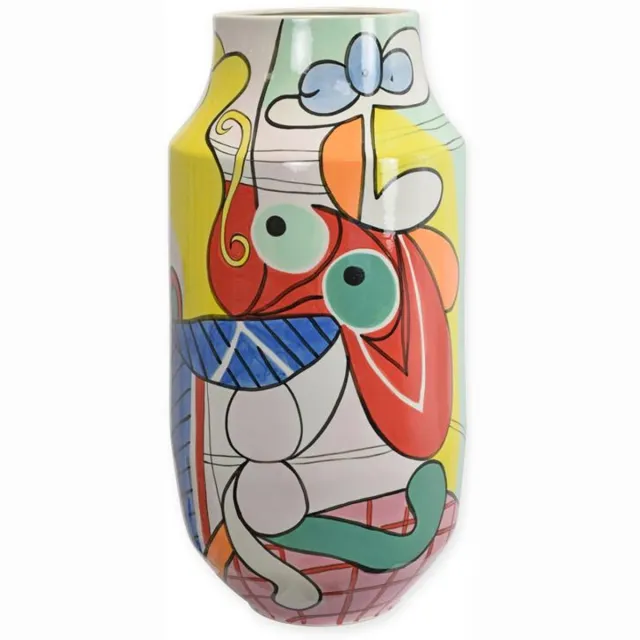 VntiQue Porseleinen vaas met abstract motief – handgeschilderde designvaas van porselein – decoratieve eyecatcher voor interieur & kunstliefhebbers geel