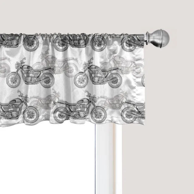 ABAKUHAUS Motorfiets Raamvalletje, Gordijnvalletje voor Keuken en Slaapkamer met Tunnelzoom, 137 cm x 30 cm, Grijs Wit Zwart