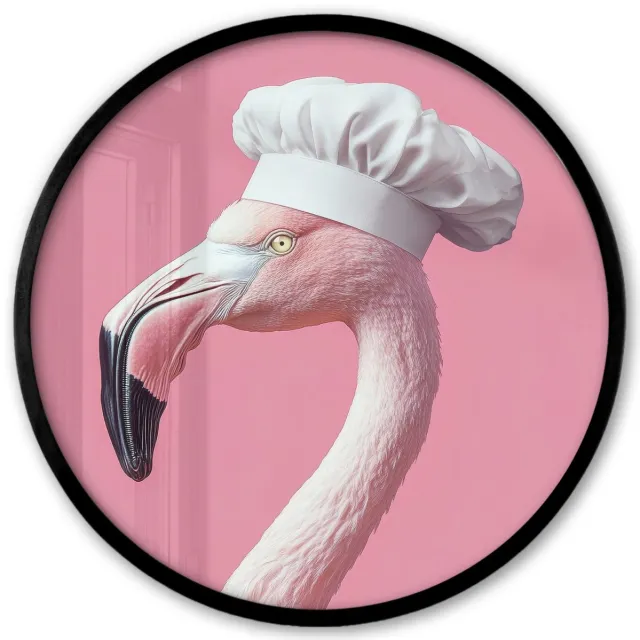 FrameYourWall Poster in lijst Rond - Fotolijst 40x40 cm - Posters - Flamingo - Roze - Koksmuts - Vogel - Ronde posterlijst zwart - Decoratie - Wanddecoratie woonkamer - Muurdecoratie slaapkamer Koksmuts - Flamingo