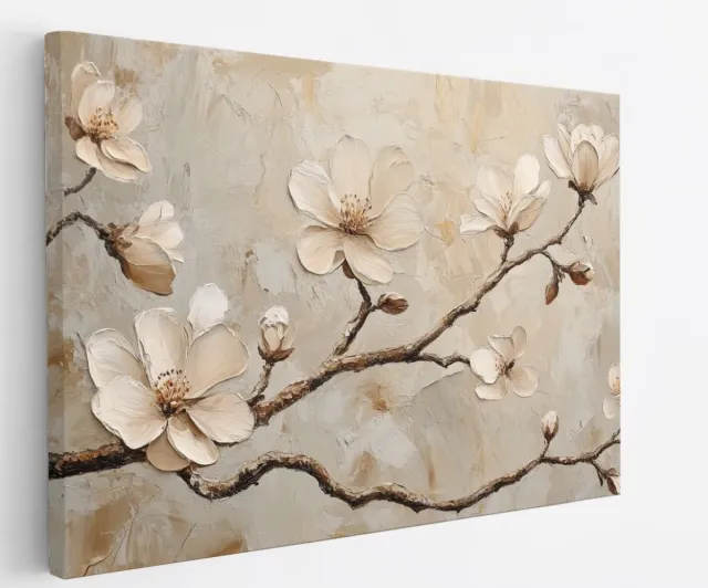 Saammp Canvas Schilderij - Witte bloemen aan tak - Natuur - botanisch - 50x40 - Foto op canvas - Wanddecoratie - Muurdecoratie Woonkamer - Woonkamer Decoratie Multicolor