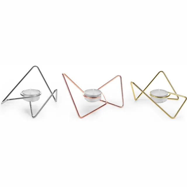Black+Blum Triangular Loop Waxinelichthouder - Set van 3 Stuks - 14x14x7 cm - Assorti chroom