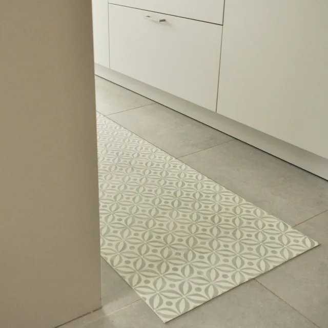 JYG Vloerkleed Belfast -Keukenloper - Keukenmat - Vinyl - Vintage - 60x540cm - Groen -Ecru Groen - Ecru