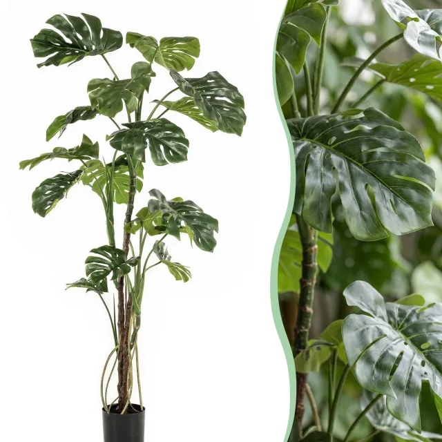 Green Boutiq kunstplant - Monstera - Gatenplant - 180cm Bruin