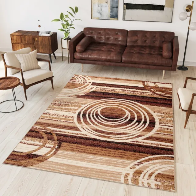 Tapiso Dream Vloerkleed Beige Rond Slaapkamer Woonkamer Modern Tapijt Maat- 160x230 Bruin Creme 11
