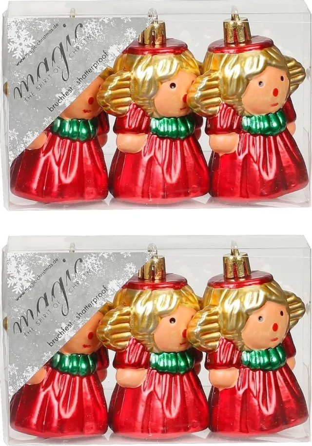 Inge Glas Inge-glas Engeltjes - 6x kunststof kersthangers rood 8 cm - kerstornamenten - kerstversiering