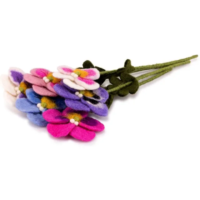Sjaal met Verhaal Bloemen Wolvilt - Viooltjes - Set 6 st - Fuchsia/Lichtblauw/Lila/Roze/Wit-Lila/Wit-Roze - Handmade-Fairtrade - Homedeco - 30cm Bloem-Viooltjes-Set-6